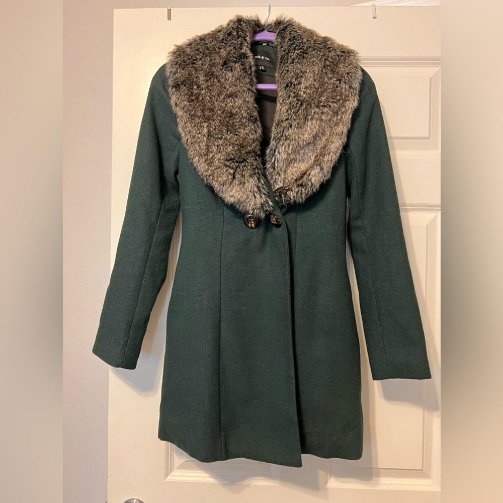 Ark & Co green fur collar coat